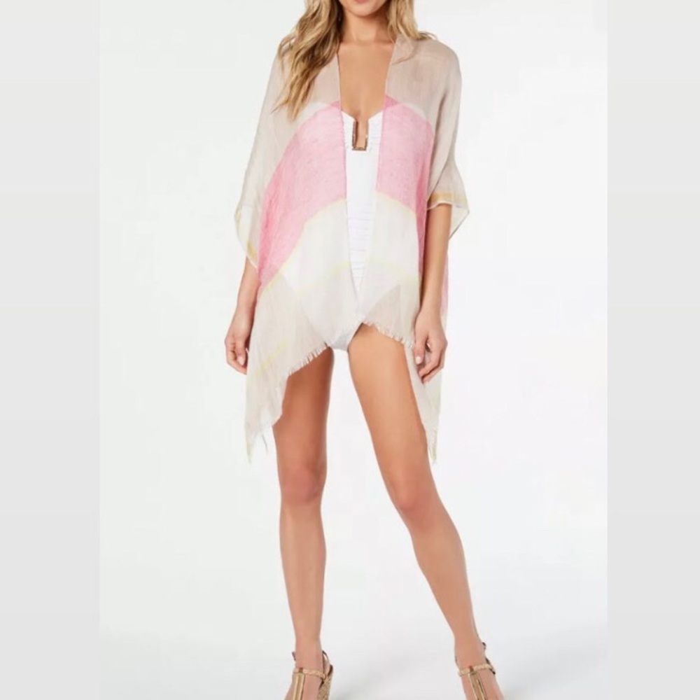 Calvin Klein Women’s Latte Striped Beach CoverUp Kimono One Size NWT